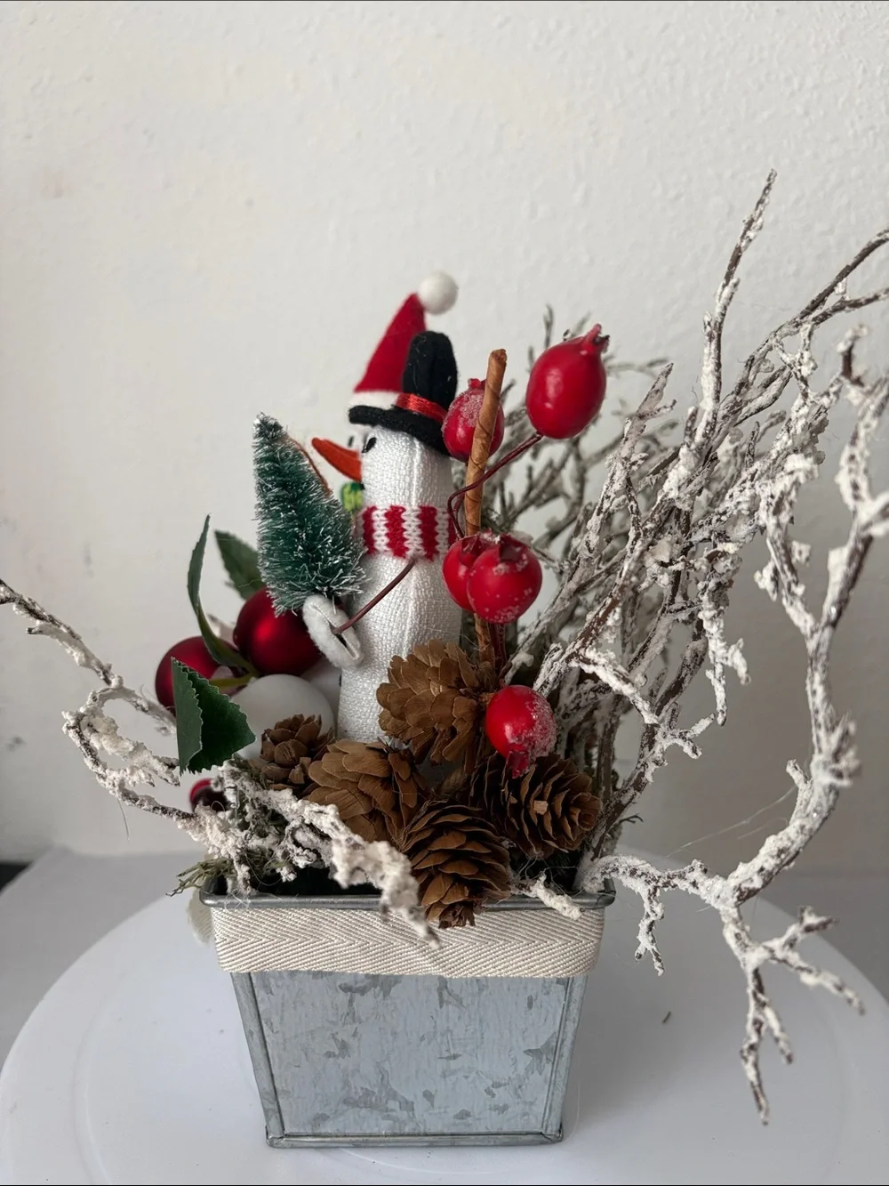 Festive Red & White Snowman Holiday Centerpiece